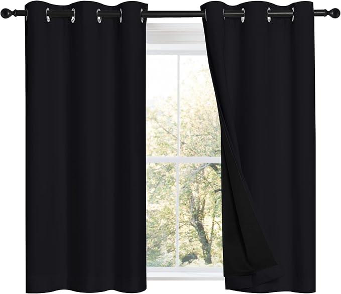 NICETOWN Black 100% Blackout Curtains 45 inches Length, 2 Thick Layers by NICETOWN