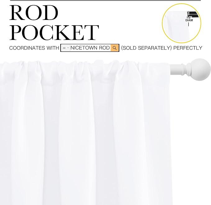 NICETOWN White Curtains, 50% Light Blocking Curtain Panels - Image 3