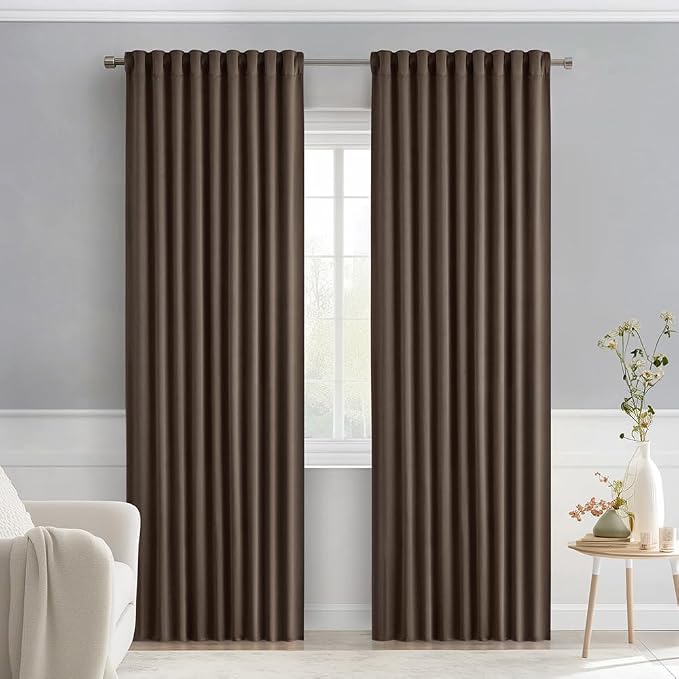 MIULEE Chocolate Brown Back Tab Blackout Curtains 52"x72" Long 2 Panels Set | by MIULEE