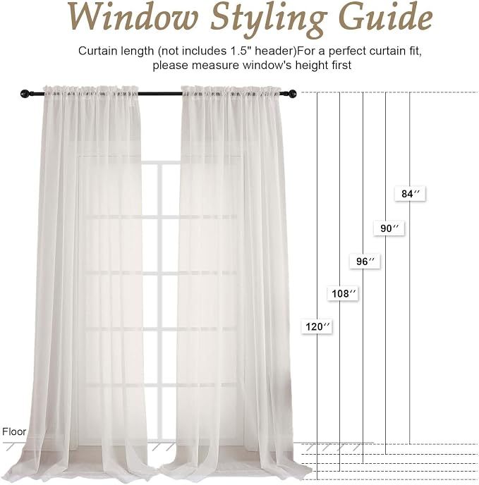 OVZME Ivory Bedroom Curtains 2 Panel Sets 90 Inch Length, 59 Inch Extra Wide - Image 2