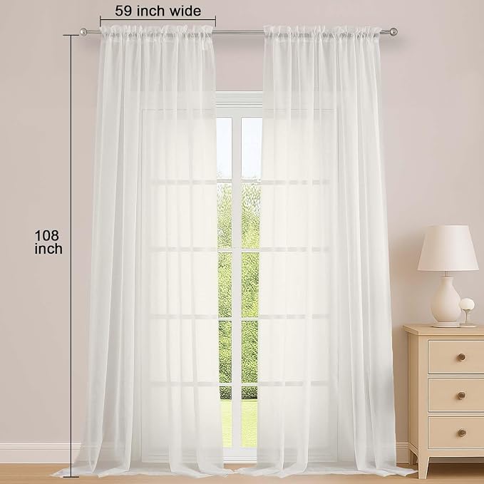OWENIE Ivory Sheer Curtains 108 Inches Long - Image 2