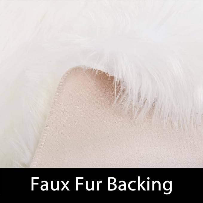 Latepis White Faux Fur Rug 8x10, Faux Fur Sheepskin Rug - Image 4