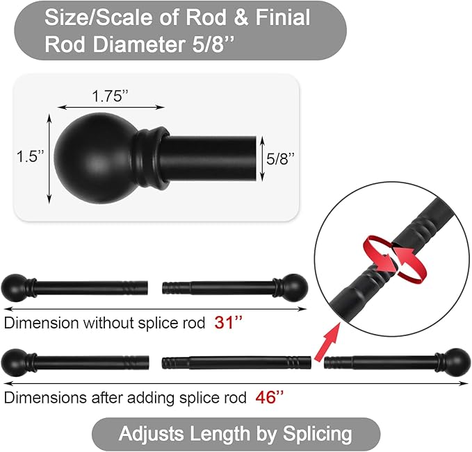 Thestoa 5/8" Diameter Splicing Curtain Rods 2 pack - Image 3