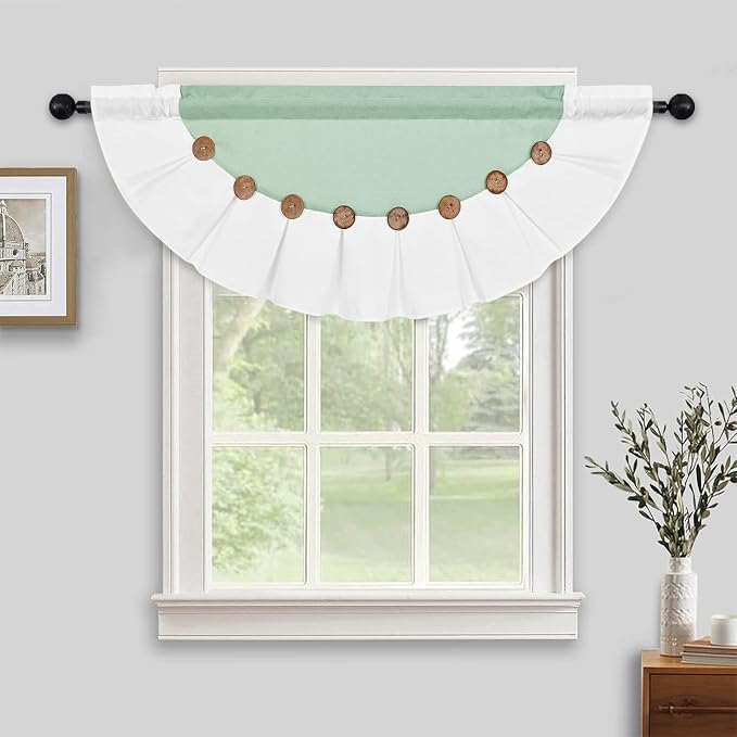 FRAMICS Farmhouse Valance Curtains, Boho Cotton Linen Kitchen Valance, Sage - Image 2