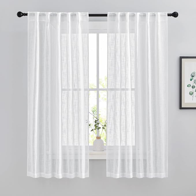 NICETOWN Linen Sheer Curtains for Windows 63" Long, Rod Pockets & Back Tab by NICETOWN