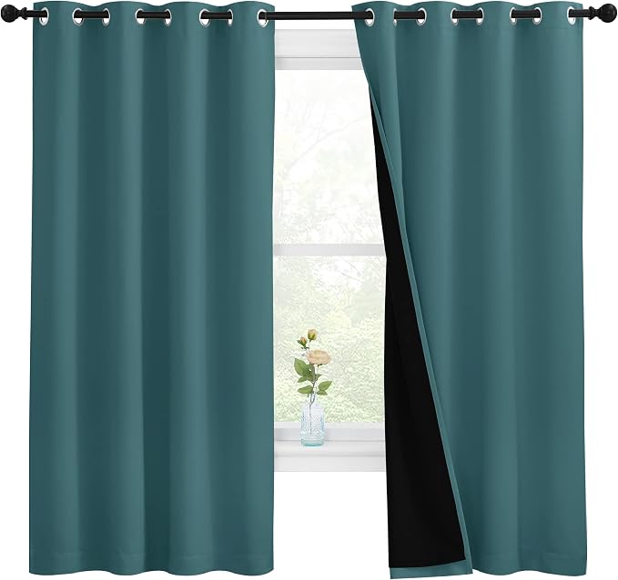 NICETOWN 100% Blackout Curtain Panels, Thermal Insulated Black Liner Curtains by NICETOWN