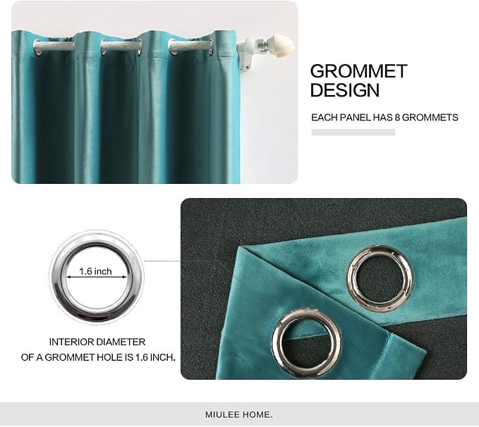 MIULEE 2 Panels Blackout Velvet Curtains Solid Soft Grommet Teal Curtain - Image 2