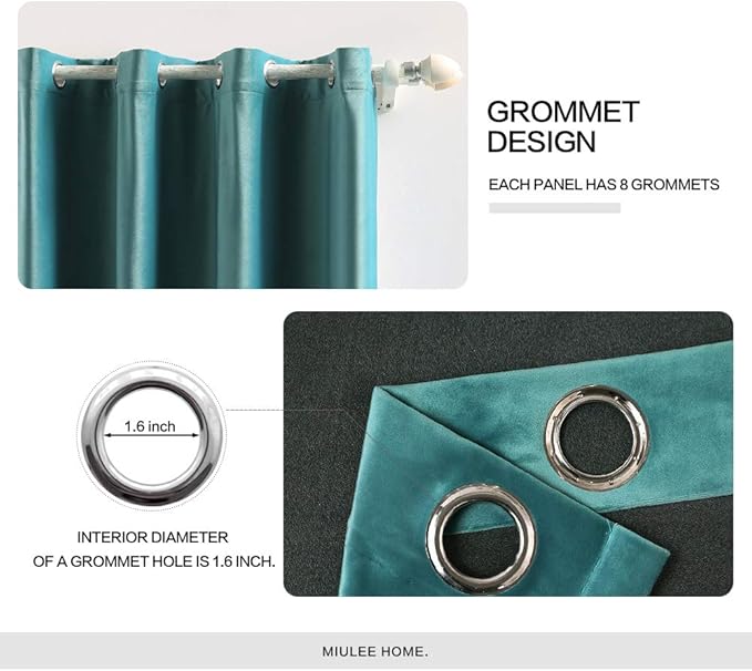 MIULEE 2 Panels Blackout Velvet Curtains Solid Soft Grommet Teal Curtains - Image 2