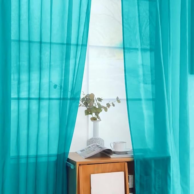 youleyar Solid Sheer Rod Pocket Curtain Voile Draperies 2 Panels White Beige - Image 4