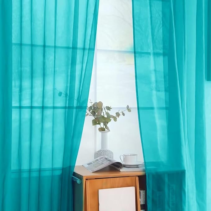 youleyar Solid Sheer Rod Pocket Curtain Voile Draperies 2 Panels White Beige - Image 4