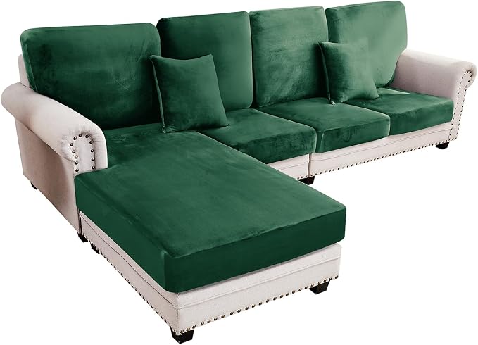 Couch Cover 4-Piece Elastic Velvet Couch Cushion Covers & Chaise Slipcovers by Taque