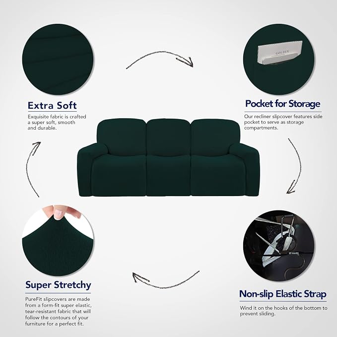 PureFit Super Stretch 3 Seats Recliner Sofa Couch Cover - Image 3