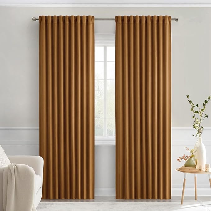 MIULEE Golden Brown Back Tab Blackout Curtains 90 Inches Long 2 Panels Set by MIULEE