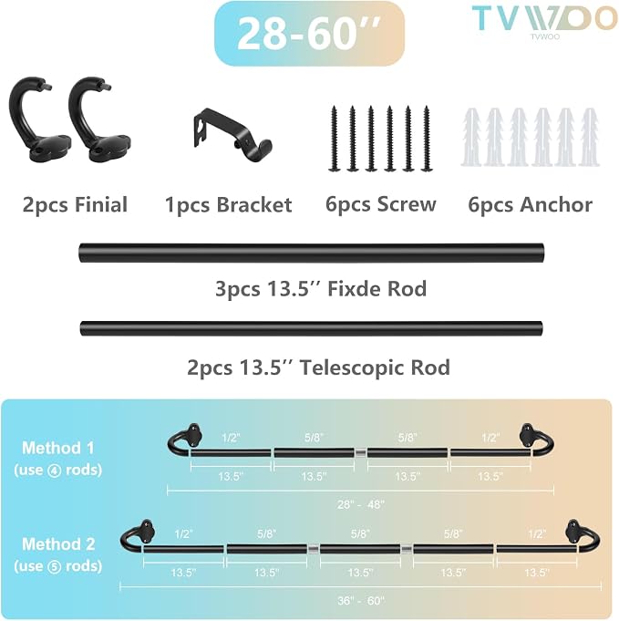TVWOO Black Wrap Around Curtain Rods:5/8" Small Blackout Adjustable Window - Image 7