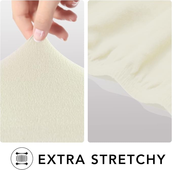 PureFit Stretch Oversized Couch Covers Fleece Sofa Slipcovers Ivory | 1-Piece - Image 3