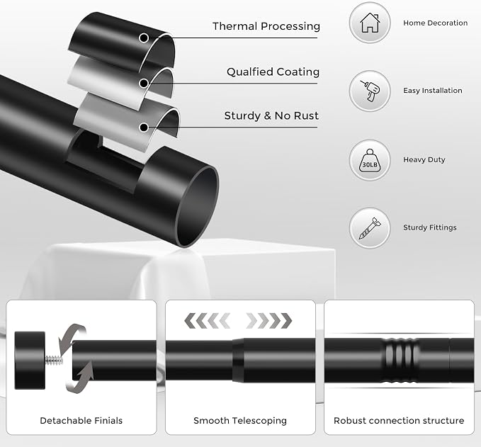 VOIIY Curtain Rods for Windows 28 to 48 Inch, Modern Adjustable Heavy Duty - Image 7