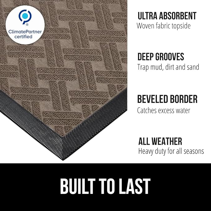 GORILLA GRIP 100% Waterproof All-Season WeatherMAX Doormat, US Designed Natural - Image 2