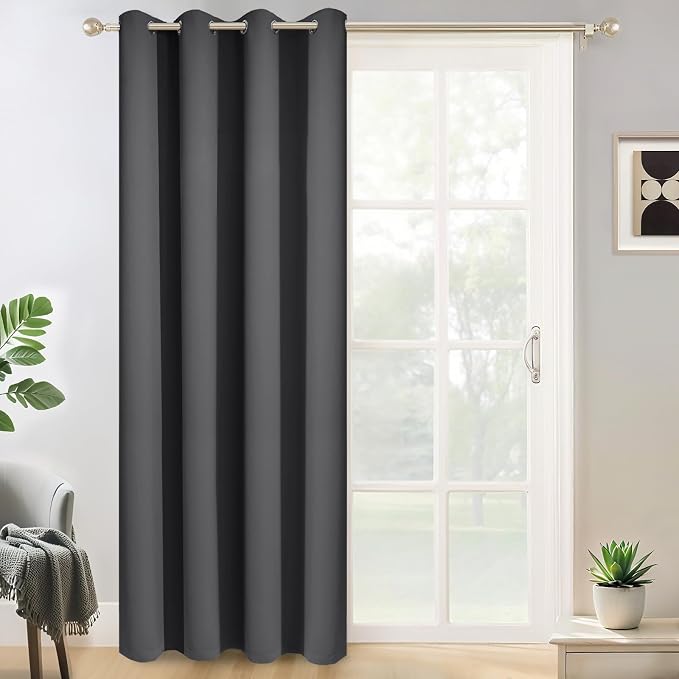 Yakamok Wide Thermal Blackout Patio Door Curtain Panel, Charcoal Grey Grommet by Yakamok