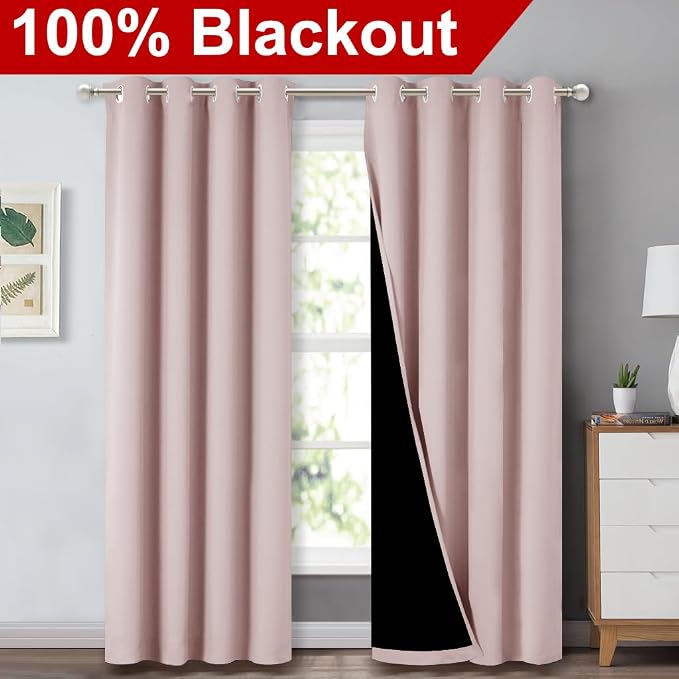 NICETOWN 100% Blackout Window Curtain Panels 84" Long, Blush Pink, 2 Pieces - Image 2