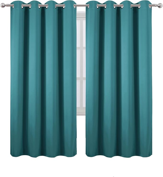 LEMOMO Blackout Curtains 66 x 72 Inch Long Sea Teal Curtains Set of 2 Panels - Image 2