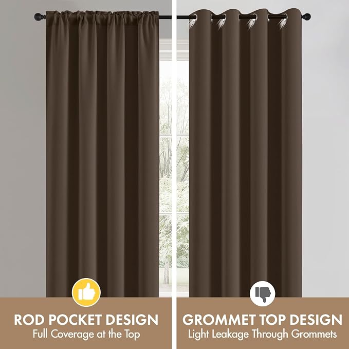 MIULEE 4-Panel Blackout Kitchen Window Curtain 40" Wx45 L Chocolate Brown | - Image 7