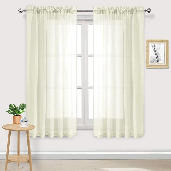 DWCN Ivory Sheer Curtains Semi Transparent Voile Rod Pocket Curtains by DWCN