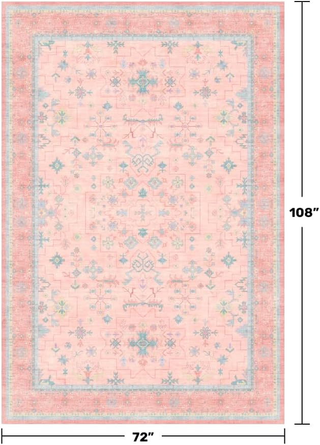 Washable Pink and Blue 6x9 Oushak Rugs - Image 2
