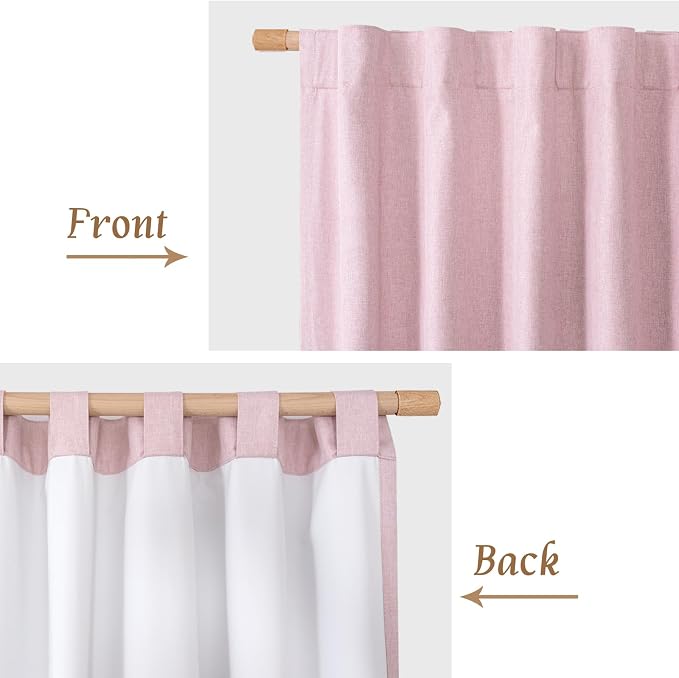 Pink Linen 100% Blackout Window Curtains 45 Inch - Image 8