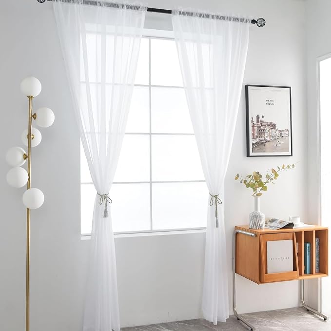 SpaceDresser Sheer White Curtains 4 Panels Rod Pocket Semi-Sheer Curtain 72 - Image 3