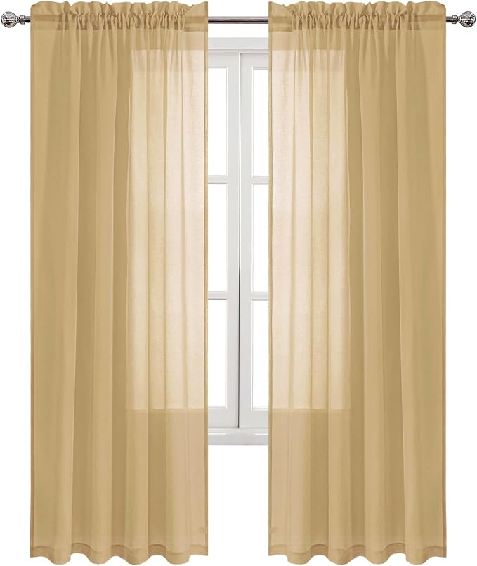 DWCN Taupe Sheer Curtains Semi Transparent Voile Rod Pocket Curtains - Image 9