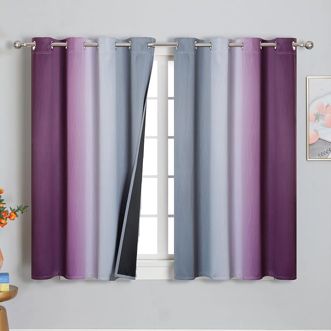 Purple and Grey Blackout Curtains 54 Inches Long, Ombre and Wavy Line Pattern by ESTELARTEXTILER