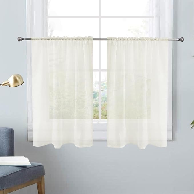 SpaceDresser Basic Rod Pocket Sheer Voile Window Curtain Panels Ivory 1 Pair 2 by SpaceDresser