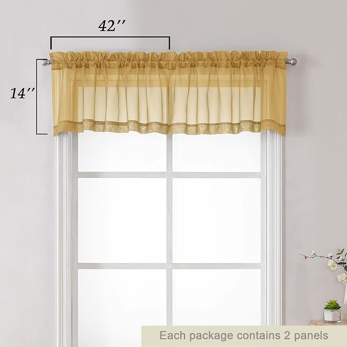 Gold Valances for Windows, Modern Solid Mini Small Window Curtains for Cafe - Image 2