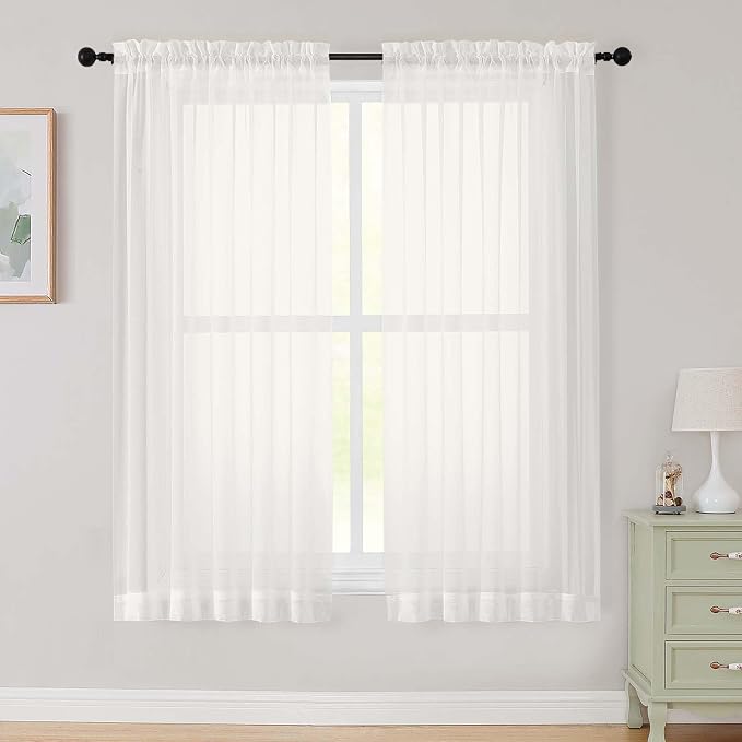 Sheer Ivory Curtains for Bedroom Living Room 63 Inch Length 2 Panels, Airy Soft by WelvetBLK