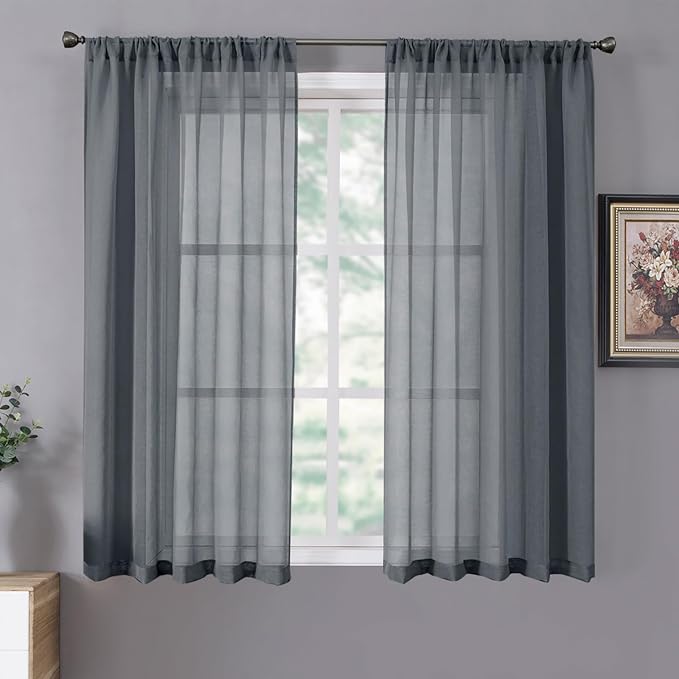 Tollpiz Short Sheer Curtains Living Room Linen Textured Curtain Sheers Light by Tollpiz