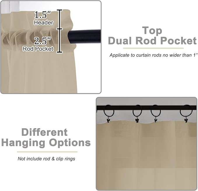 Sheer Taupe Curtains for Bedroom Living Room 63 Inch Length 2 Panels, Airy Soft - Image 4
