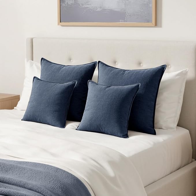 MIULEE Decorative Linen Euro Sham Pillow Covers 24x24 Indigo Blue Boho - Image 3