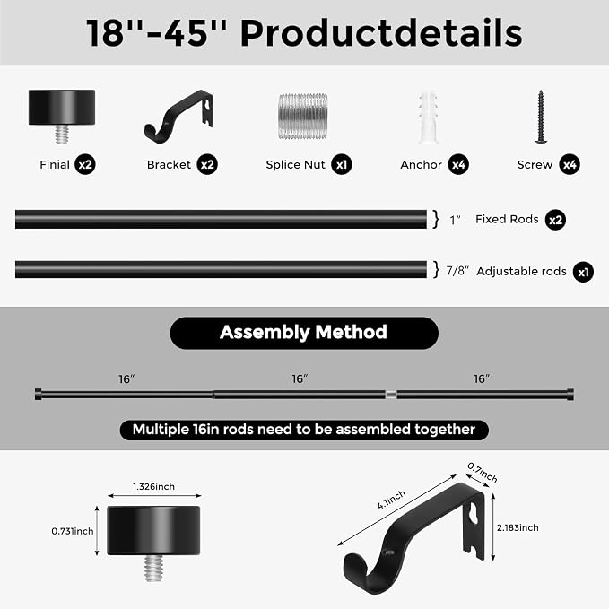 VOIIY Curtain Rods for Windows 18 to 42 Inch, Modern Adjustable Heavy Duty - Image 8