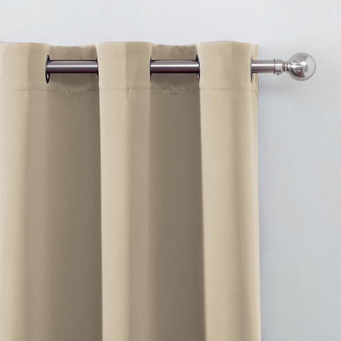 LEMOMO Blackout Curtains 52 x 90 Inch Long Beige Curtains Set of 2 Panels Room - Image 6
