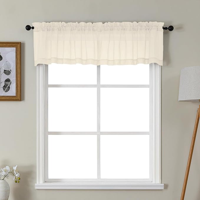 Gwine Cream Valances for Windows, Small Light Filtering Rod Pocket Cafe Valance by Gwine