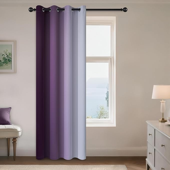 Yakamok Purple and Greyish White Ombre Curtain, Gradient Color Purple to White - Image 8