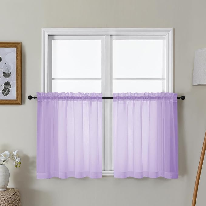 Gwine Lilac Sheer Curtain Tiers 24 Inch Length, Light Filtering Voile Short by Gwine