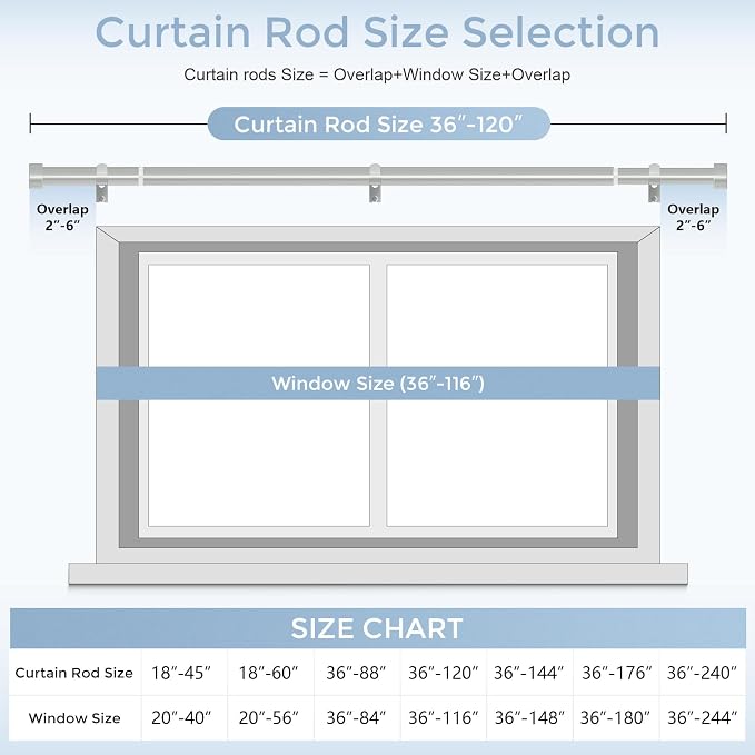 VOIIY Silver Curtain Rods for Windows 66 to 120 Inch, Size:36-120 Inch - Image 5