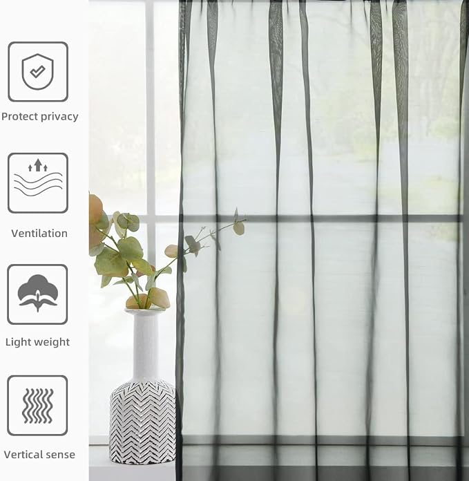 youleyar Solid Sheer Rod Pocket Curtain Voile Draperies 2 Panels White Beige - Image 6