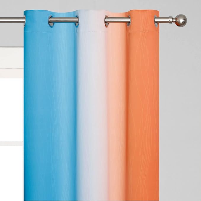 Ombre Orange and Blue Curtains 63 Inch Length 2 panels, Total Blackout Curtains - Image 4