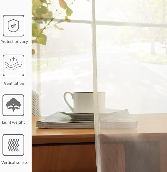 youleyar Solid Sheer Rod Pocket Curtain Voile Draperies 4 Panels Ivory Beige - Image 5