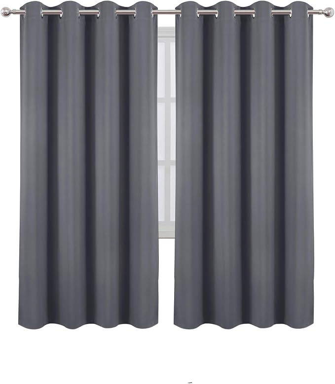 LEMOMO Blackout Curtains 66 x 72 Inch Long Grey Curtains Set of 2 Panels Room - Image 2