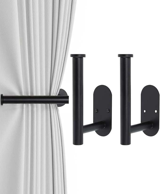 Hoousuper 2pcs Black Stainless Steel Curtain Holdbacks, Wall Mounted Curtain by Hoousuper