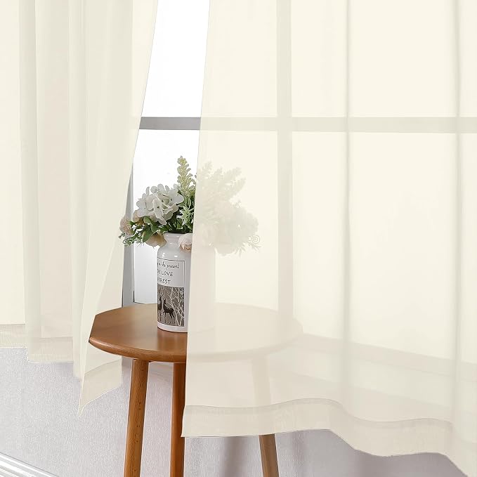 Lecloud Cream Sheer Curtains 63 Inch Length 2 Panels Set, Elegant Voile Window - Image 3