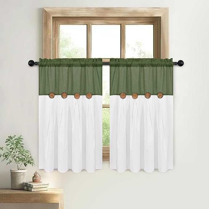 FRAMICS Farmhosue Kitchen Curtains 36 Inch Length, Rustic Cotton Linen Tier - Image 2